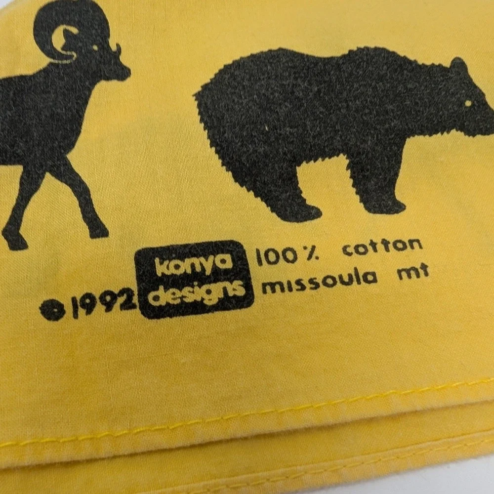 Vintage 1992 Konya Designs Glacier National Park Yellow Cotton Bandana Scarf